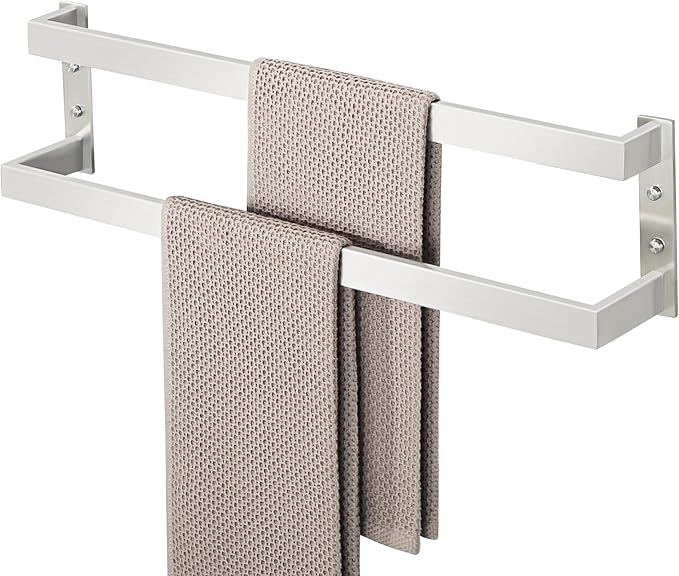 Alise Double Towel Bar 24", SUS304 Stainless Steel Towel Racks for Bathroom Wall Mounted, Heavy Duty Bathroom Towel Holder, Space Saving Towel Hanger, Brushed Nickel