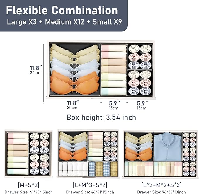 DIMJ Drawer Organizer Clothes Storage - 24 Pack Baby Dresser Organizer for Nursery, Foldable Closet Drawer Organizer Bins for Bedroom Organization, Fabric Storage Dividers for Socks, Underwears, Bras-NeatNest