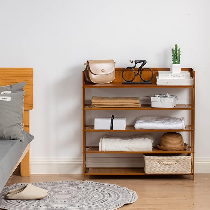 Bamboo Shoe Rack Organizer, 5 Tier Shoe Shelf Storage Organizer, for Entryway, Hallway, and Closet (Brown-39)-NeatNest