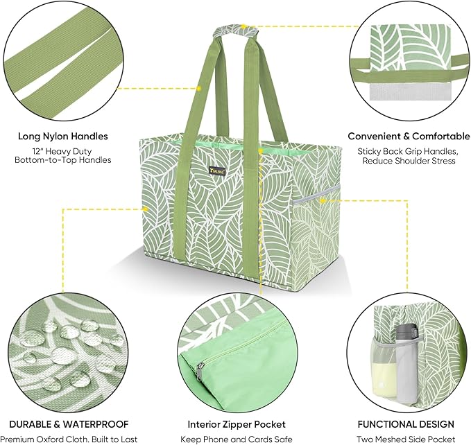 BALEINE Soft 9 Gallon Extra Large Utility Tote, Foldable Reusable Storage Bag (Antique Foliage)-NeatNest