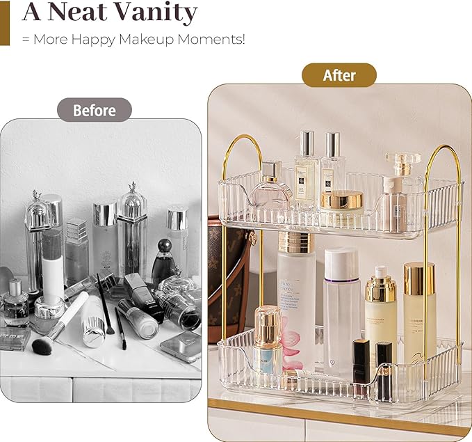 Aveniee Bathroom Counter Organizer, 2 Tier Perfume Skin Care Countertop Storage Shelf, Vanity Makeup Tray for Cosmetic Skincare Lotion,Clear-NeatNest