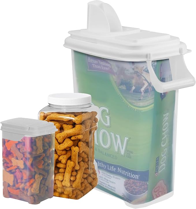 Buddeez Pet Food Storage Solution (Set of 3) - 32QT, 4QT & 2QT BPA-Free Containers with Scoop & Pour Spout for Dry Food, Treats, Chews, Made in USA-NeatNest