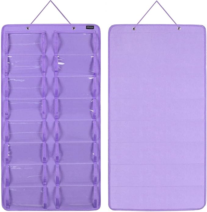 AROUY Sunglasses Organizer Storage, Hanging Dust Proof Wall Pocket Glasses Organizer - 16 Felt Slots Sunglass Organizer Holder with Metal Hook and Sturdy Rope (Dust Proof, Purple)-NeatNest