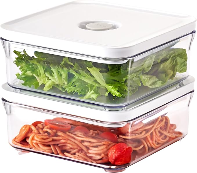 Premium Airtight Food Storage Containers, Mini Square 2pc/set(0.85qt), Smart One-Click Seal Lid, No Hinges, 100% Leak Proof, BPA-FREE, Dishwasher, Freezer & Microwave Safe