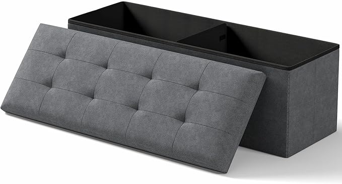 Folding Storage Ottoman Bench, Multi-Functional Ottoman Footrest, End of Bed Bench, Storage Chest for Living Room, Bedroom, Hallway, Entryway, Holds Up to 700 lbs (Dark Gray, 43 Inches)