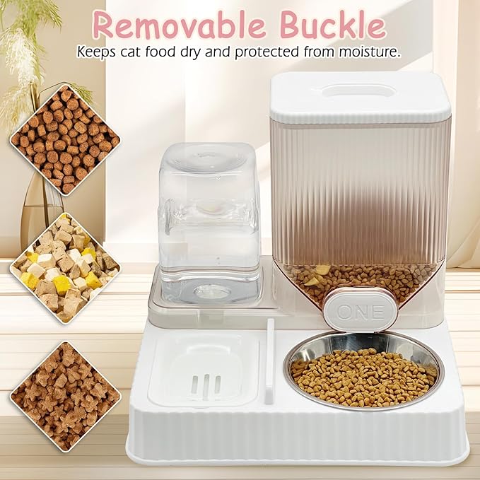 Fhiny Gravity Cat Feeder & Water Dispenser, 2 in 1 Automatic Puppy Waterer Removable Stainless Steel Food Bowls Set Self Feeding Pet Food Storage for Cat Kitten Puppy Easy Clean (White)-NeatNest