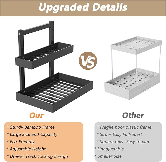 Bamboo 2 Packs Under Sink Organizer Wooden 2 Tier Pull Out Cabinet Organizer, Heave Duty Wood Slide Out Storage Shelf, Undersink Organizers Shelves for Kitchen Bathroom-NeatNest