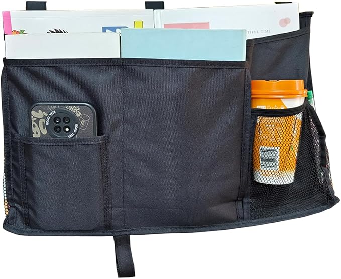 Bedside Caddy Storage Organizer Bunk Bed Hanging Storage Bag for Crib Hospital Beds Dorm Rooms with 8 pockets (Black)-NeatNest