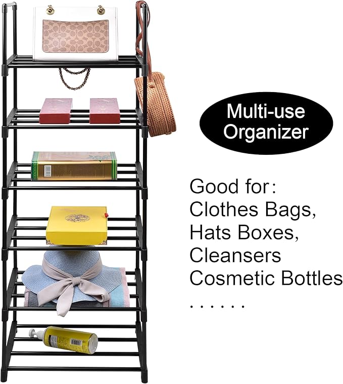 6 Tier Tall Shoe Rack for Closet Entryway, Metal Sturdy Shoe Shelf Storage Organizer, Vertical Small Space Large Capacity for 12-16 Pairs of Shoes-NeatNest