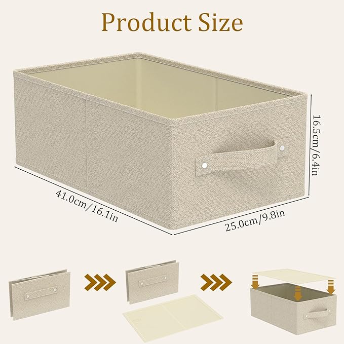 Collapsible Organizer Boxes, Fabric Storage Bins, Cube Baskets for Organizing Home, Office and Closet, Grey and Beige, 2 Pack, 16.1x9.8x6.4in-NeatNest