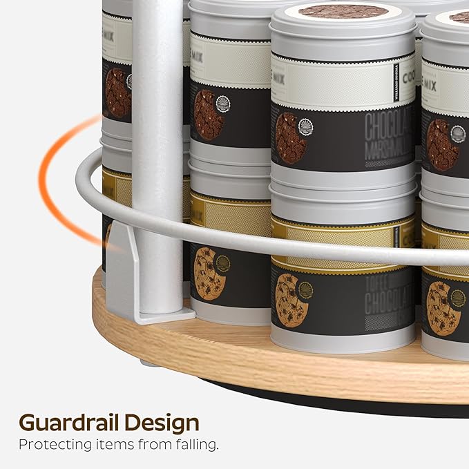 3-Tier Lazy Susan Organizer, Rotating Spice Rack, Spinning Organizer, Industrial Turntable Spice Rack Organizer for Cabinet, Kitchen Countertop, Pantry, White and Natural SR23WN-NeatNest