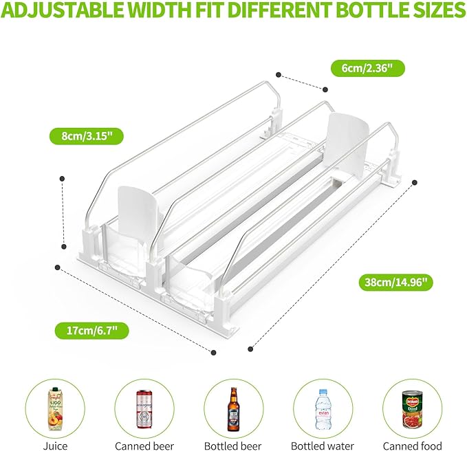 Drink Organizer for Fridge, Soda Can Dispenser for Refrigerator, Automatic Drink Dispenser for Fridge Holds up to 10 Cans, 2 Row
