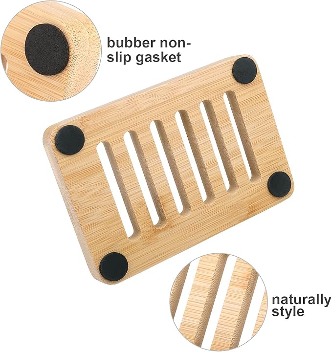 Anwenk Bamboo Wooden Soap Dish, Bar Soap Holder Soap Tray for Shower Bathroom Kitchen Sink Drainer - 2 Pack (Natural Color)-NeatNest