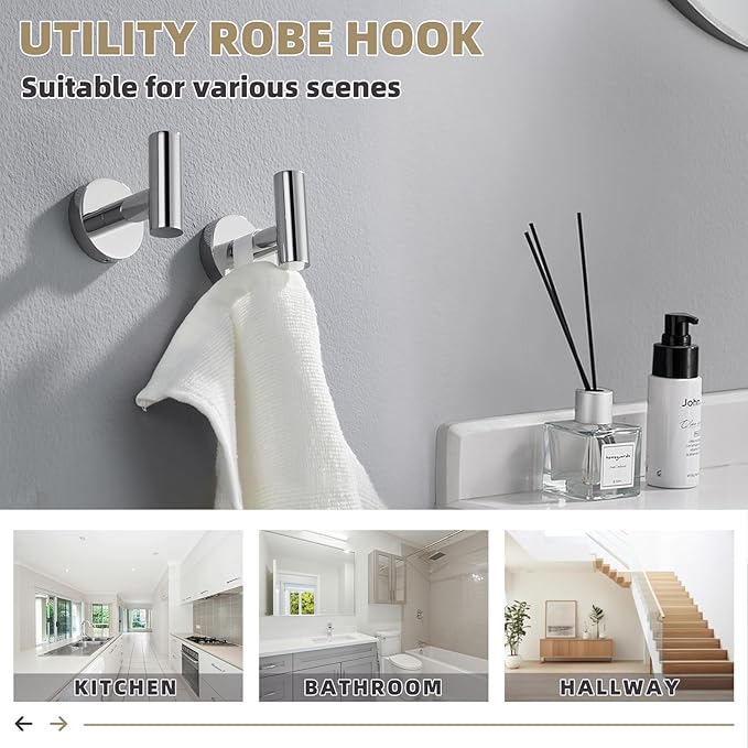 APLusee Polished Chrome Round Coat Hook 2 Pack, 304 Stainless Steel Bathroom Towel Hook, Wall Mounted