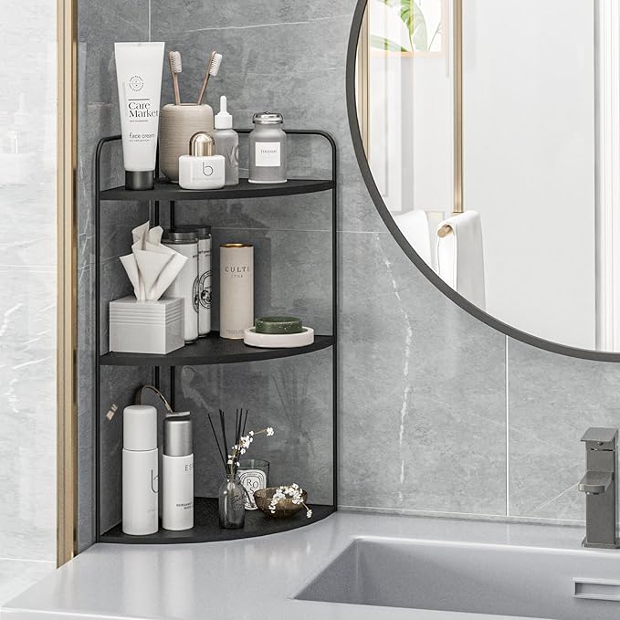 Bathroom Counter Organizer,Countertop Organizer,Vanity Organizers,Bathroom Storage,Bathroom Sink Caddy,Counter Shelf,Corner Counter,Corner Shelves(Black)-NeatNest