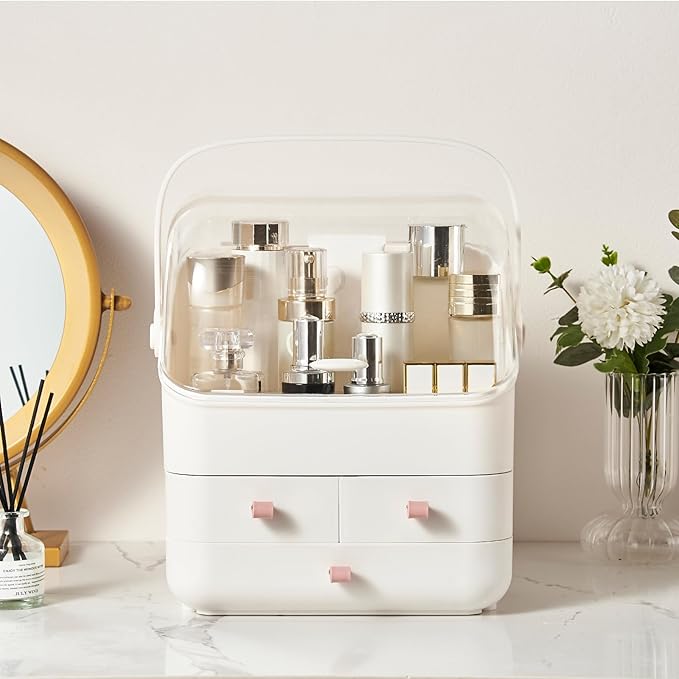 Large Makeup Organizer w Drawers Beauty Organizer Makeup Box Holder Vanity Organization Desk Countertop MakeUp Organizers Bathroom Counter Organizer Skincare Cosmetic Case Stand Dustproof Lid Gift-NeatNest