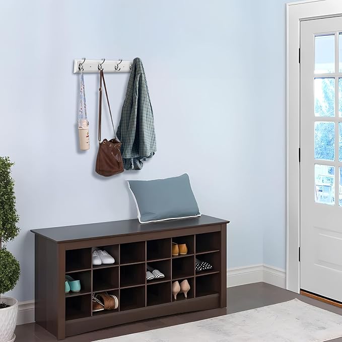 Coat Rack Wall Mounted White, 17" Wooden Modern Wall Coat Hanger with 4 Hooks, Heavy Duty Zinc Alloy Wall Hook Rack for Hanging Coats, Keys, Bags, Great Touch for Bedroom Bathroom Kitchen-NeatNest