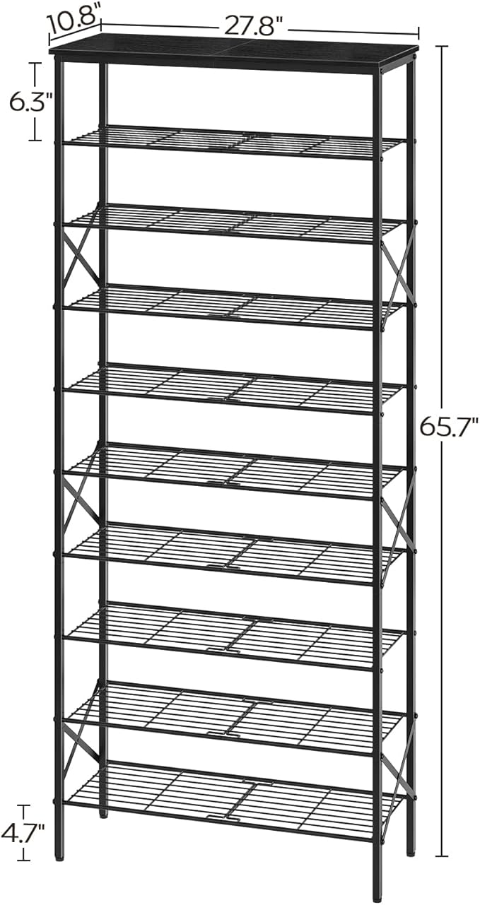 10 Tier Shoe Rack, Large Capacity Shoe Storage Organizer Holds 40 Pairs, Sturdy and Stable, for Entryway, Hallway, Closet, Dorm Room, Black SS10BB