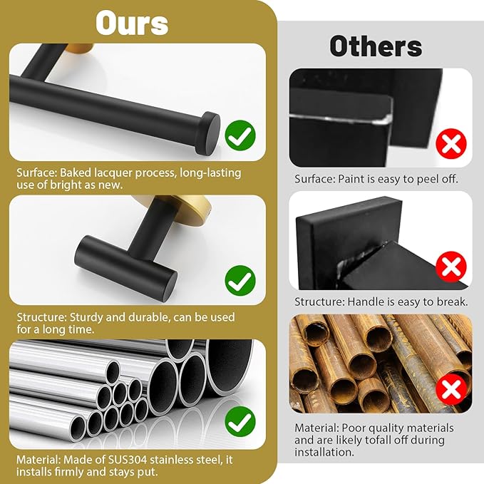 Black and Gold Towel Bar Set 6 Pieces Bathroom Hardware Accessories Set Include 19.68/23.6 in Towel Bar Towel Ring Towel Hook and Toilet Paper Holder Stainless Steel Wall Mounted-NeatNest