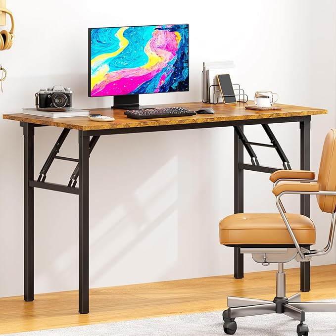 DlandHome Computer Desk Folding Table 39.4 inches Writing Desk for Small Space Folding Desk Laptop Desk No Assembly Required Retro&Black-NeatNest