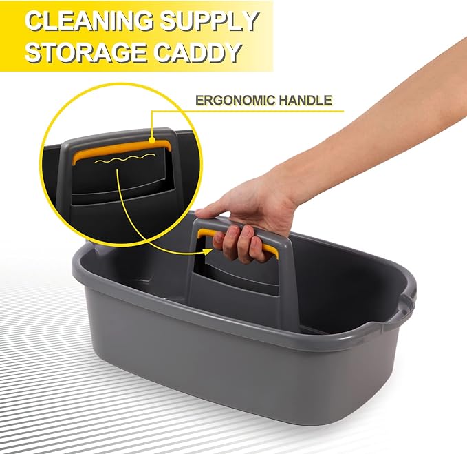 Cleaning Supplies Caddy Organizer with Handle Plastic Tool Storage Basket for Bathroom, Kitchen, Under Sink,2 Pack with 2Pack Microfiber Cleaning Cloths, Yellow