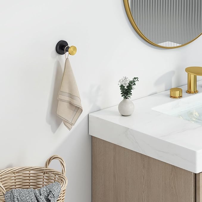 Angle Simple Towel Hook Black & Gold, Stainless Steel Bathroom Hook for Wall, Round Robe Hook, Hand Towel Holder