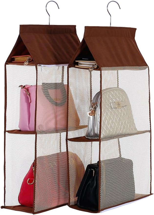 Detachable 4 Compartment Organizer Pouch Hanging Handbag Organizer Clear Purse Bag Collection Storage Holder Wardrobe Closet Space Saving Organizers System for Living Room Home Use (Pink)-NeatNest