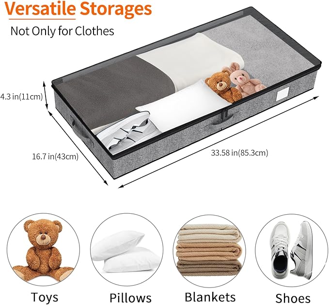 Fixwal 2 Pack Under Bed Storage Containers, Below 4.5 Inches Low Profile Underbed Organizer Clothes Storage with Sturdy Sidewalls and Bottom-NeatNest