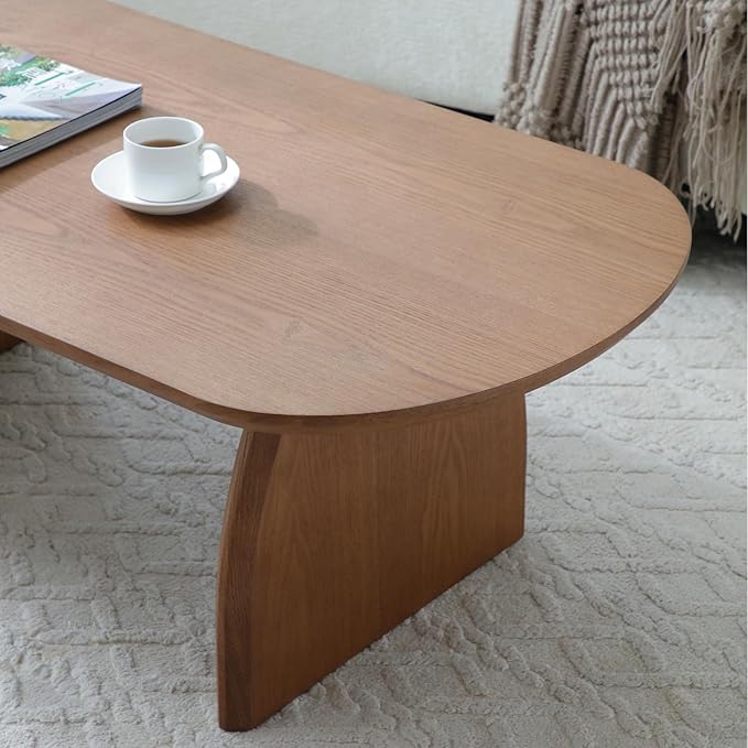 KEVINSPACE Oval Coffee Table for Living Room Modern Solid Wood Center Tables Cocktail Fluted 47.24" W Reception Room Easy Assemble, Walnut