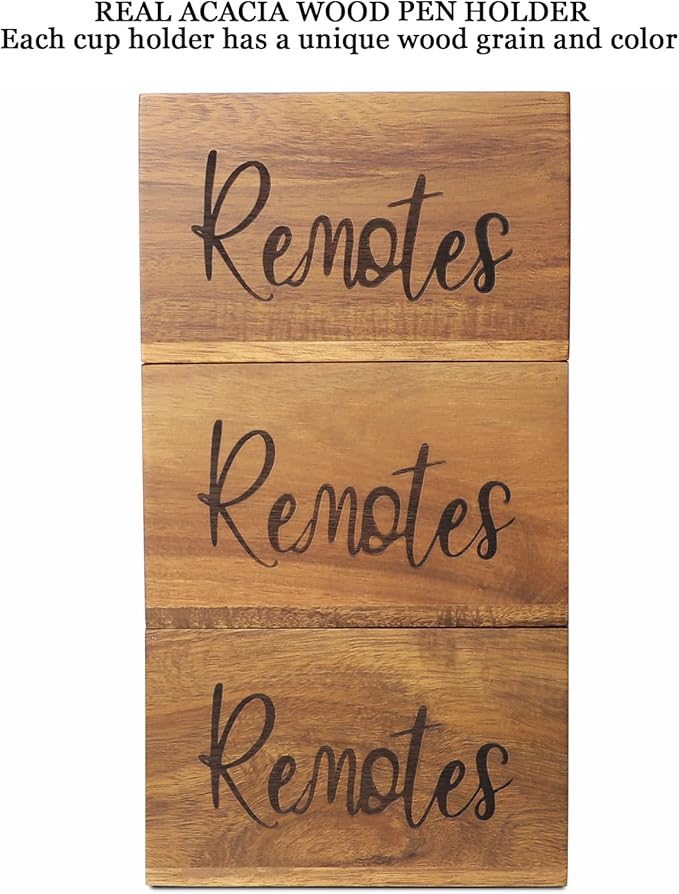 Acacia Wood TV Remote Holder, Caddy and Organizer for Table, Vintage Farmhouse Desk Caddy (Brown, 4+ Remotes)-NeatNest