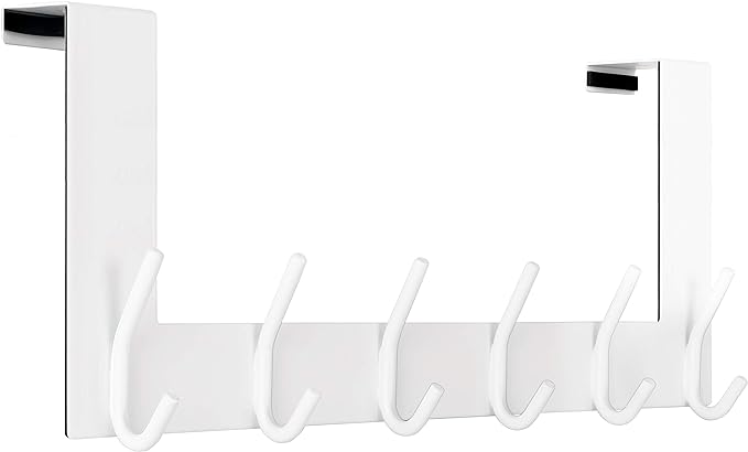 WEBI Over The Door Hooks:Door Hanger Over The Door Towel Rack,Door Coat Towel Hanger Door Coat Rack 6 Hooks for Hanging Clothes,Jacket,Hats,Bathroom,White
