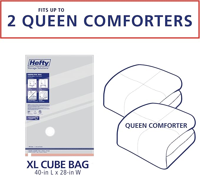 Hefty Shrink-Pak Vacuum Storage Bags - Space Saver for Under Bed Storage, Clothing and Comforters, Odor Resistant, 3X More Storage Space - 3 XL Cubes Bags-NeatNest