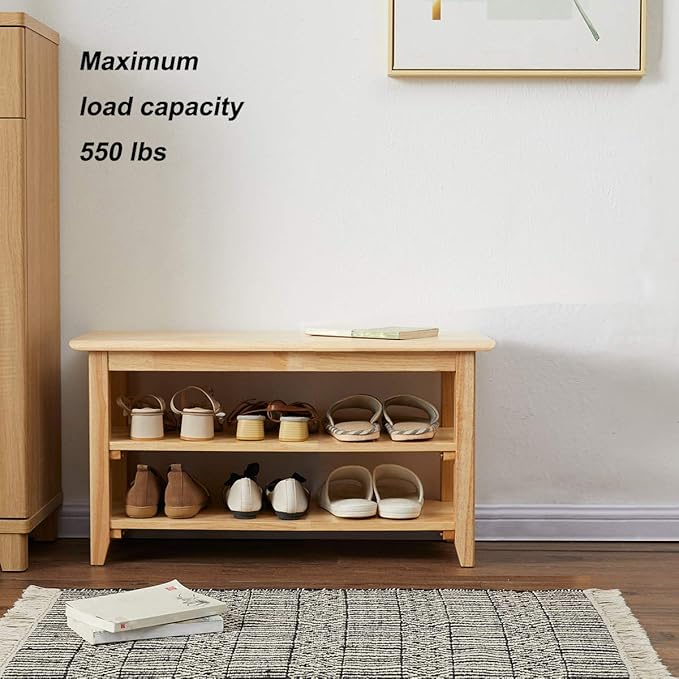 XKZG Storage Bench Wooden Shoe Rack Bench Simple Style Wood Entryway Bench (Natural,31.5")-NeatNest