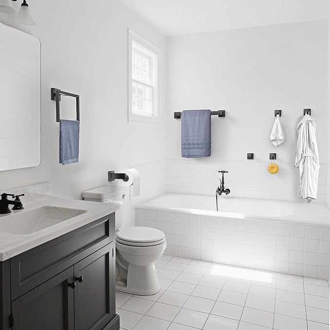 10-Pieces Towel Racks for Bathroom, Matte Black Bathroom Accessory Set, Stainless Steel Black Bathroom Accessories, SUS304 Stainless Steel Wall Mounted, Bath Towel Bar Set