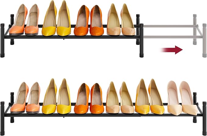 Tajsoon Expandable Shoe Rack for Closet 1 Tier, 28“-41“Adjustable & Stackable Shoe Shelf Storage, Metal Shoe Rack Organizer for Front Door Entrance, Closet, Garage, Entryway, Black-NeatNest