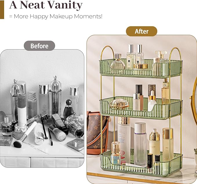 Aveniee Bathroom Counter Organizer, 3 Tier Perfume Skin Care Countertop Storage Shelf, Vanity Makeup Tray for Cosmetic Skincare Lotion,Green-NeatNest