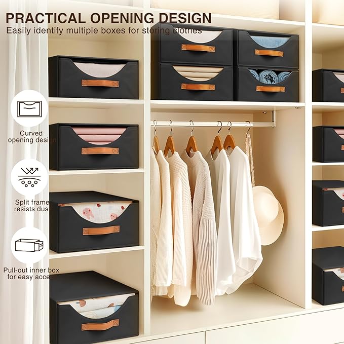 Closet Organizers and Storage - Large Stackable Bins with Drawer, Fabric Bins for Organization, Collapsible Drawer Organizer Clothes for Bedroom, Living Room, 2 Pack, Black-NeatNest