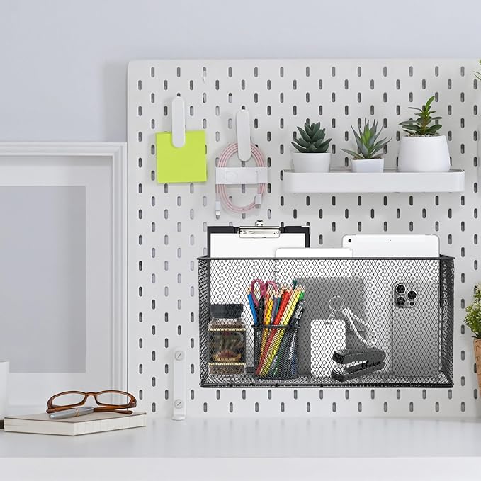 Black Magnetic Basket for Refrigerator, Black Magnetic Basket Organizer Magnetic Spice Rack, Magnetic Locker Organizer Holder for Kitchen Storage, Magazine, Whiteboard-NeatNest