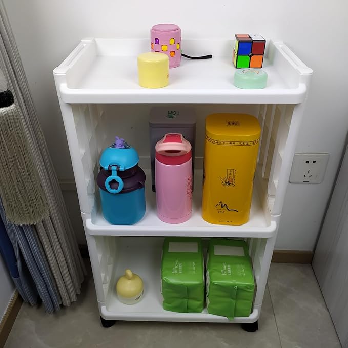3 Tier Rolling Storage Cart for Bathroom Toilet Side Storage Shelf with Wheels Movable Organization Rack Organizer Shelving Unit Bathroom Cart Office Cart (Normal Size)