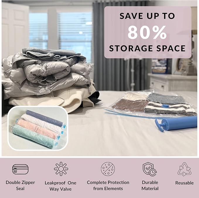 25 Pack Vacuum Storage Bags with Pump, Compression Space Saver for Comforter, Bedding, Blanket Storage, Vacuum Seal Bags for Clothing, Luggage and Closet Organizer-NeatNest