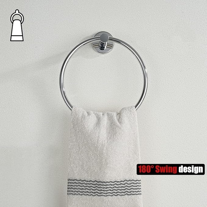 JQK Chrome Towel Ring, 304 Stainless Steel Hand Towel Holder for Bathroom, Polished Finish Wall Mount, TR130-CH
