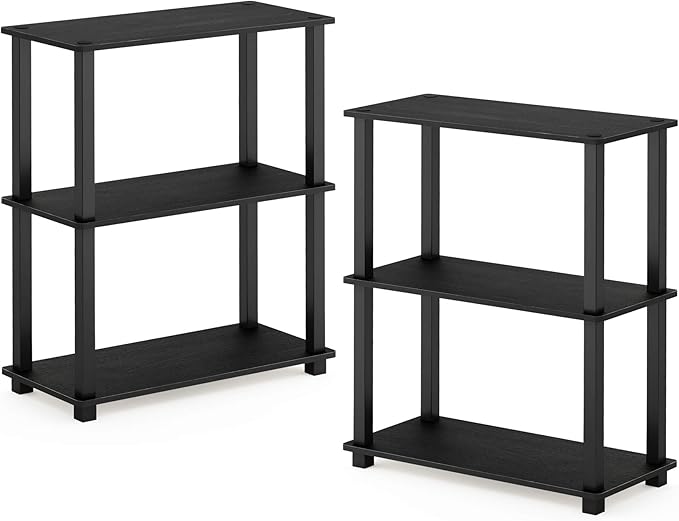 Furinno Turn-S-Tube 3-Tier Compact Multipurpose Shelf 2-Pack Americano/Black-NeatNest