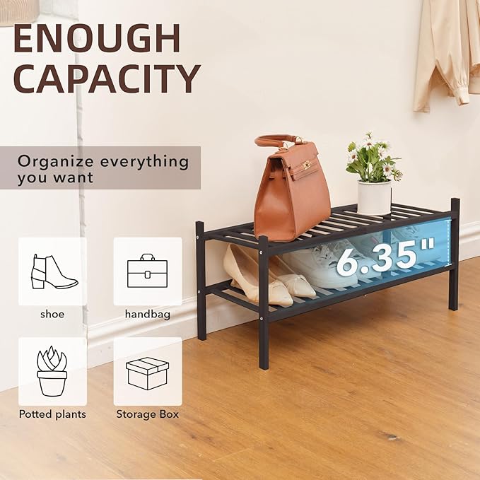 2 Tier Bamboo Shoe Rack Storage Organizer for Closet, Multifunctional Stackable Free Standing Shoe Shelf Organizer for Small Space,Entryway, Hallway, Bathroom27 x11 x13 (Brown, 2 Tier)-NeatNest