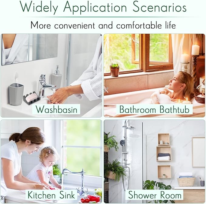 Cunhill 2 Pieces Silicone Soap Dish Self Draining Soap Dish Shower Waterfall Bar Soap Holder Tray with Drain Soap Saver for Kitchen Bathroom Accessories (Dark Grey)-NeatNest