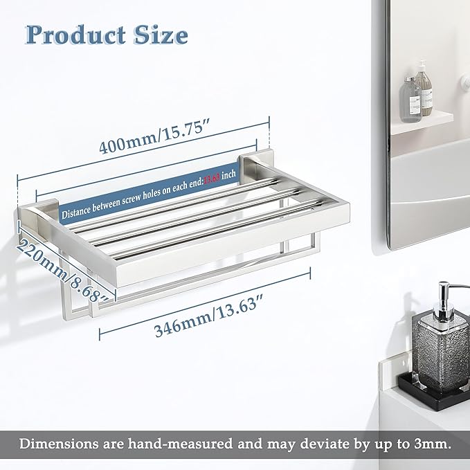 Alise 16 Inch Towel Racks for Bathroom, Towel Rack Wall Mounted with Double Towel Bars, SUS 304 Stainless Steel Towel Shelf, Heavy Duty Hand Towel Holder(Brushed Nickel)