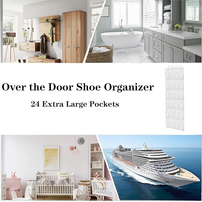 Over the Door Shoe Organizer Shoe Rack for Door Hanging Shoe Organizer (White, 24 pockets)-NeatNest