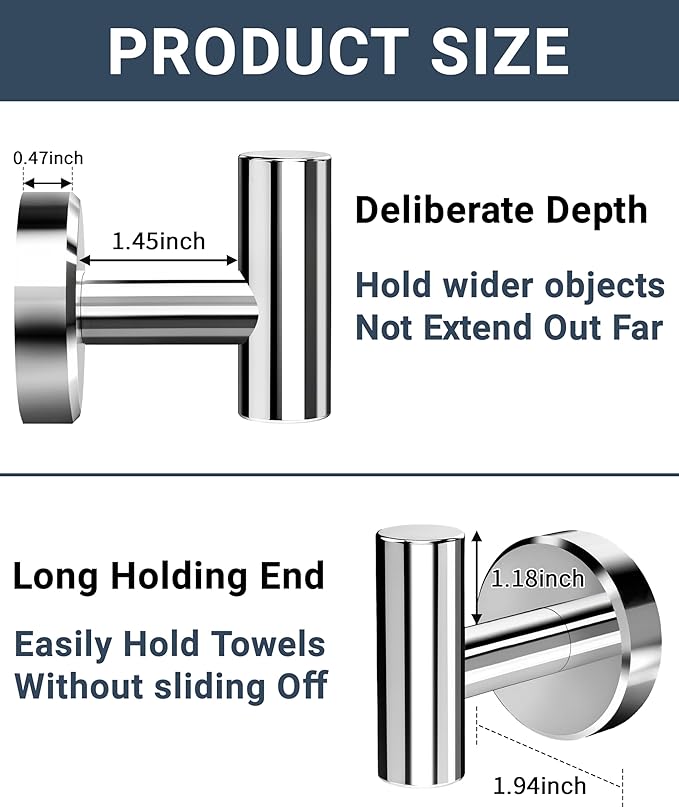 Chrome Bathroom Towel Hook, Coat Robe Clothes Hook for Kitchen Garage Wall Mounted 2 Pack, 304 Stainless Steel, Heavy Duty Door Hanger, Cabinet Closet Wall Hook for Hotel Pool (Polished Chrome)