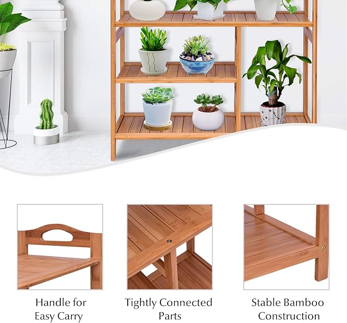 4-Tier Bamboo Shoe Rack with Boots Storage, Freestanding Wooden Display Shelf with Handle, Multifunctional Storage Organizer for Bathroom Entryway, Hallway, Living Room Plant Stand-NeatNest