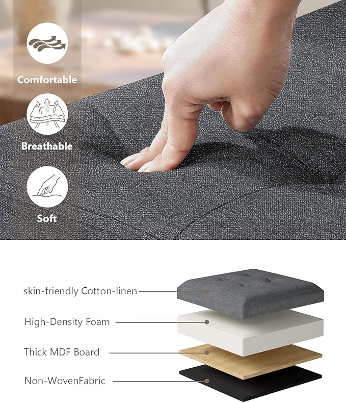 Folding Storage Ottoman Bench, Multi-Functional Ottoman Footrest, End of Bed Bench, Storage Chest for Living Room, Bedroom, Hallway, Entryway, Holds Up to 700 lbs (Dark Gray, 30 Inches)