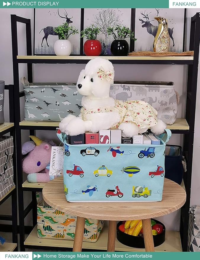 FANKANG Storage Basket,Nursery Hamper Canvas Laundry Basket Foldable with Waterproof PE Coating Storage, Office, Bedroom, Clothes,Toys (Rec-Car)
